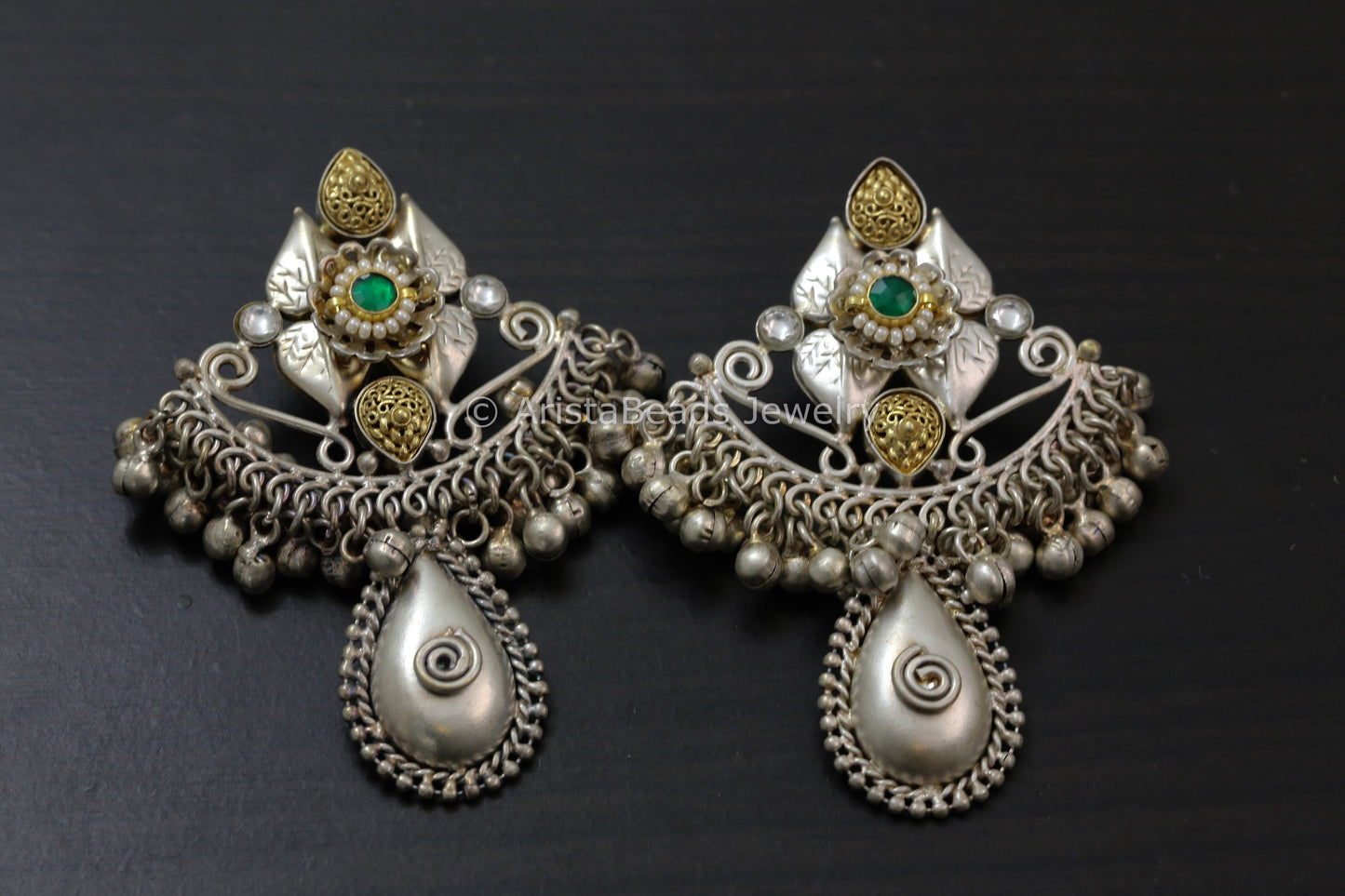 Large 925 Silver Polish Earrings - Emerald