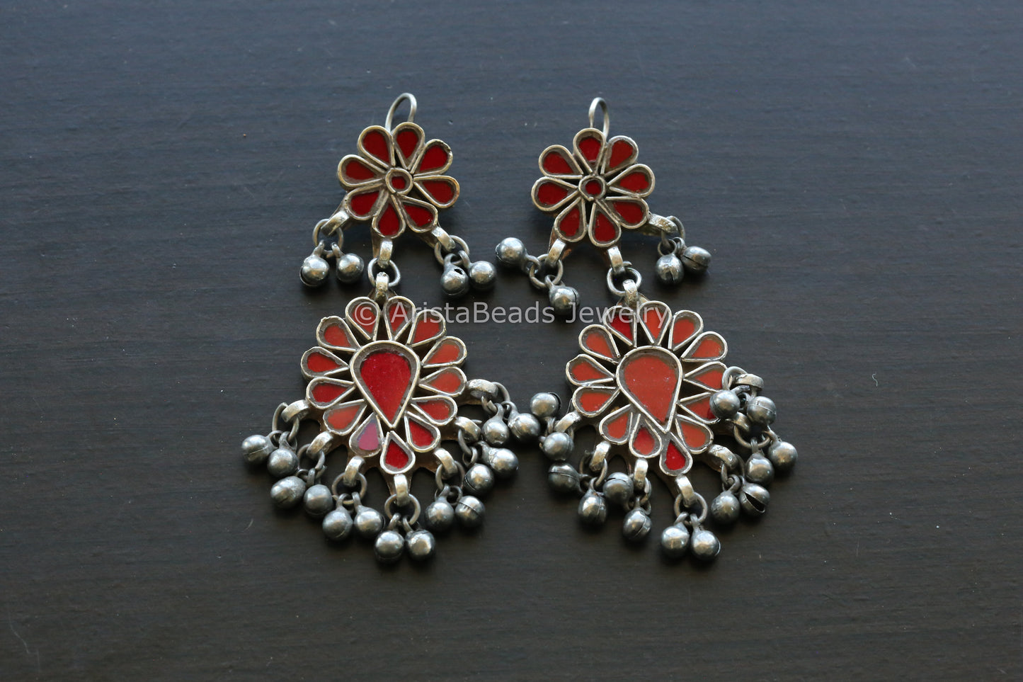 Darpan Real Glass Earrings - Bright Red