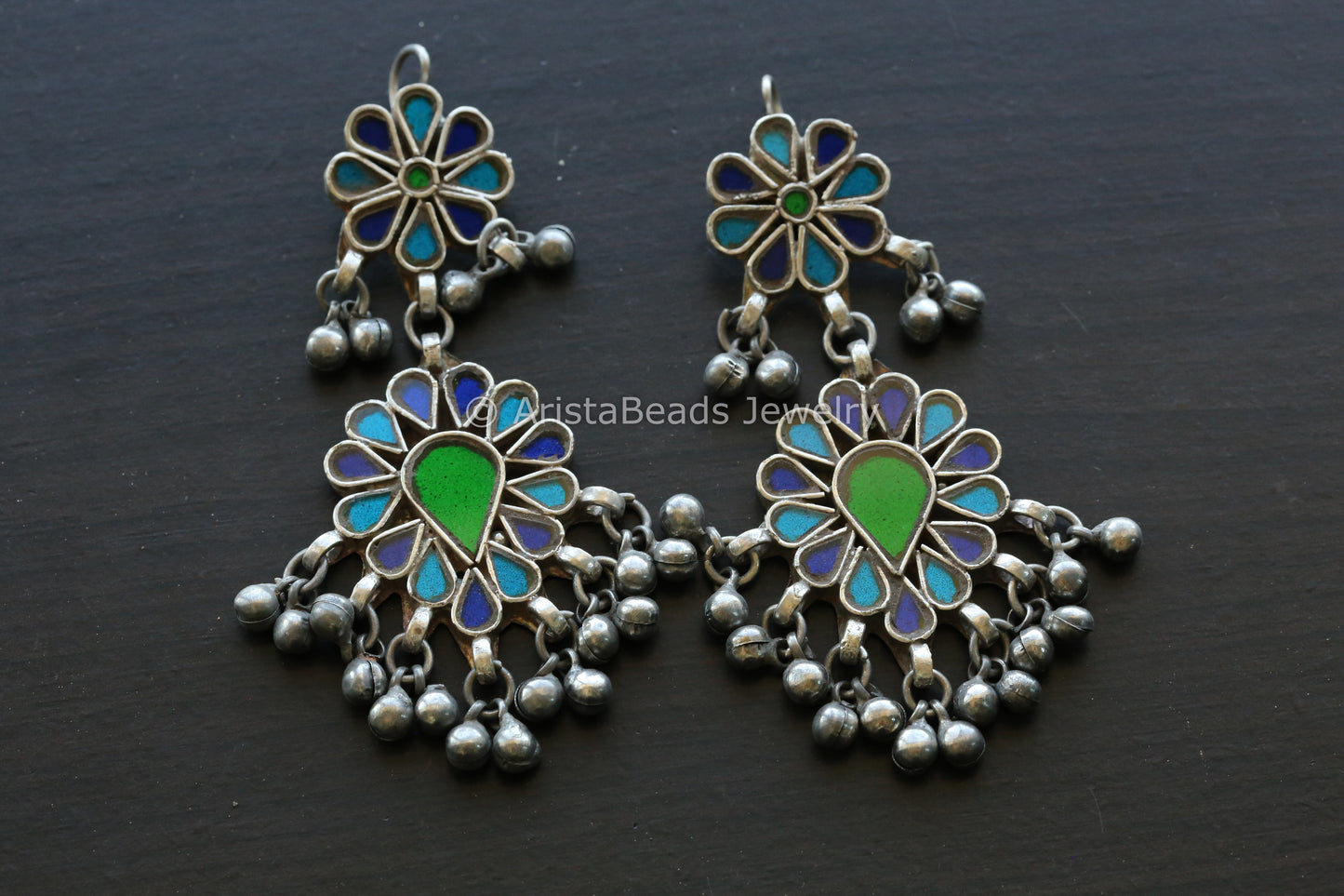 Darpan Real Glass Earrings -Blue Green