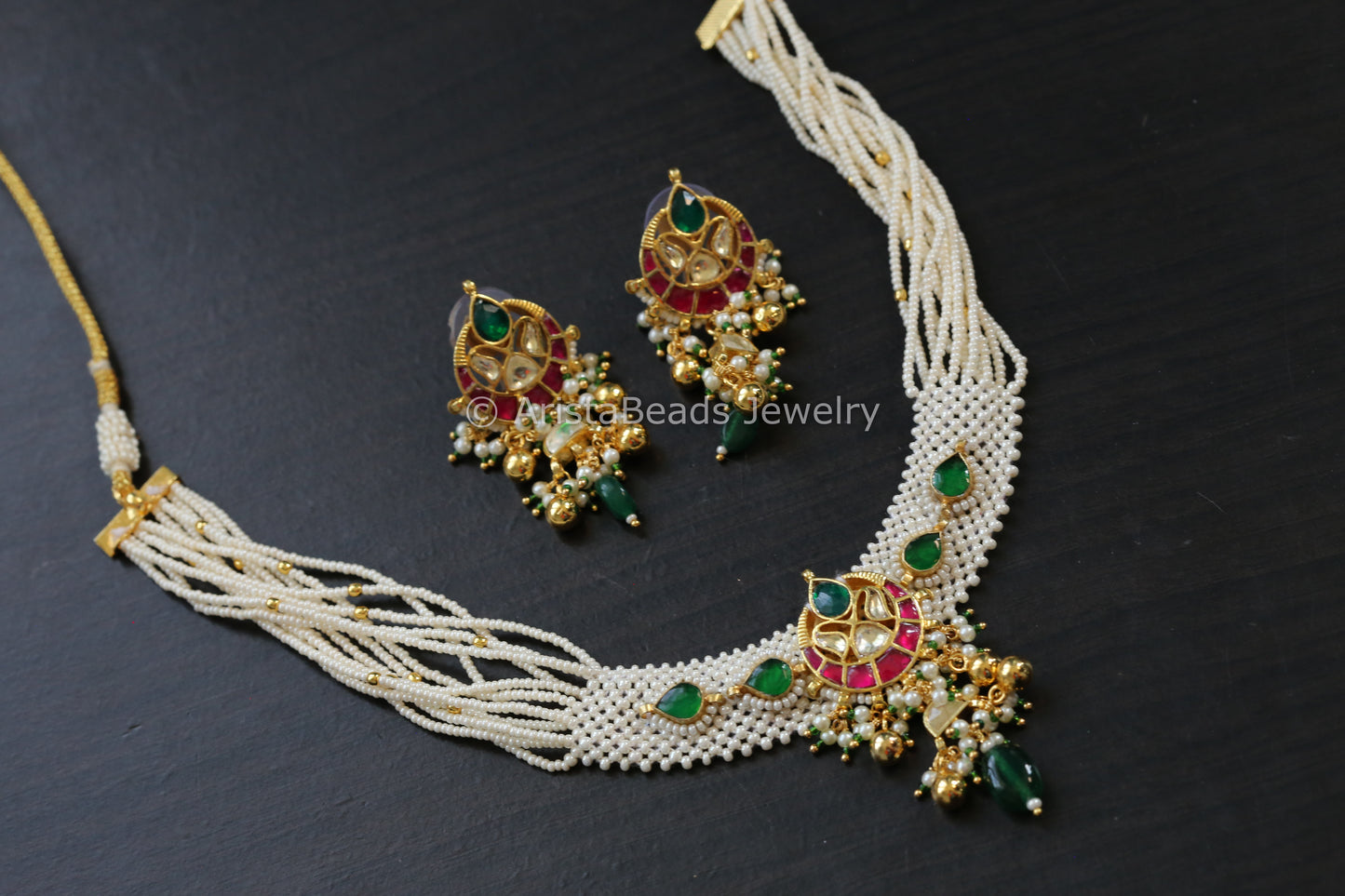 Jadau Pachi Kundan Seed Pearl Chatai Necklace Set