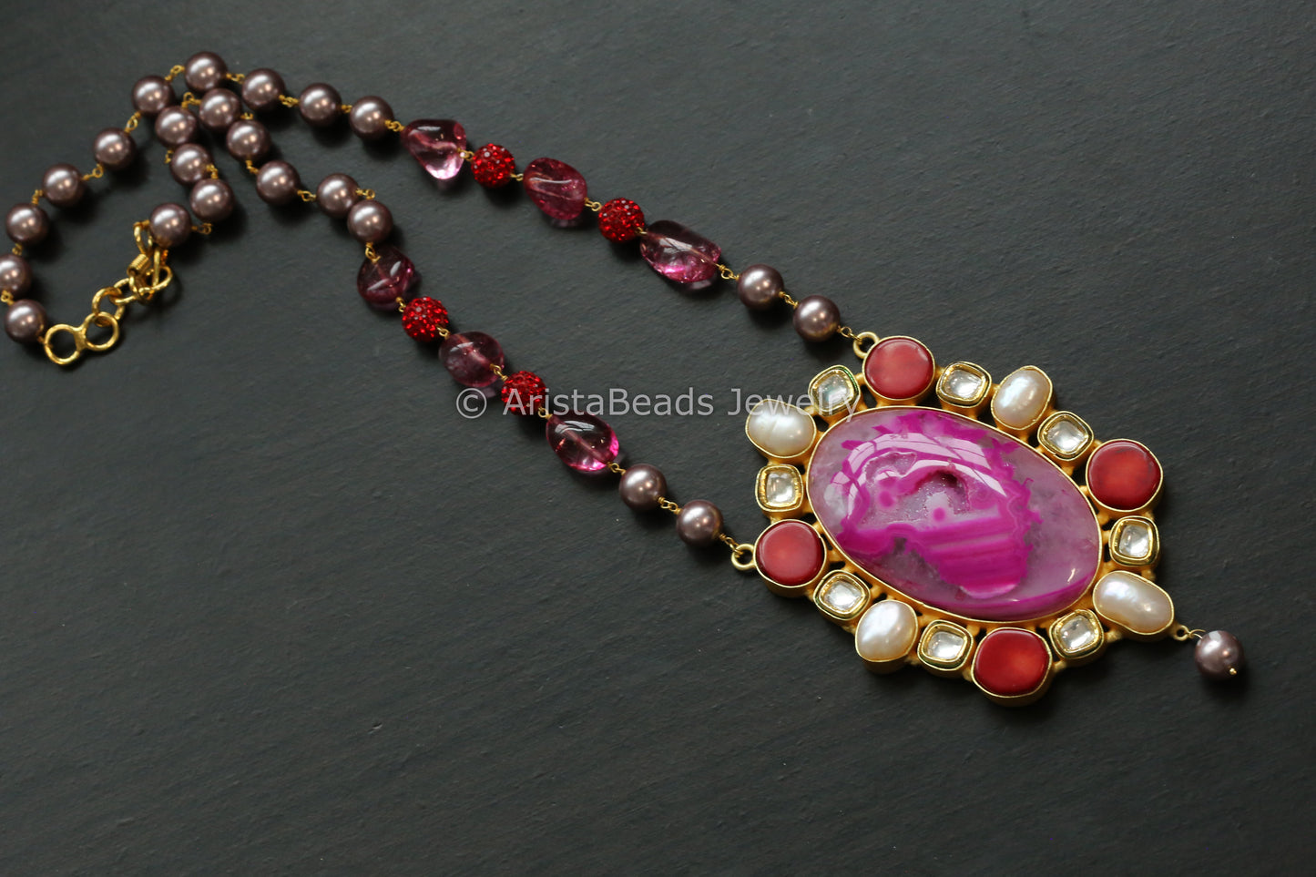 Contemporary Kundan, Coral & Baroque Pearl Necklace