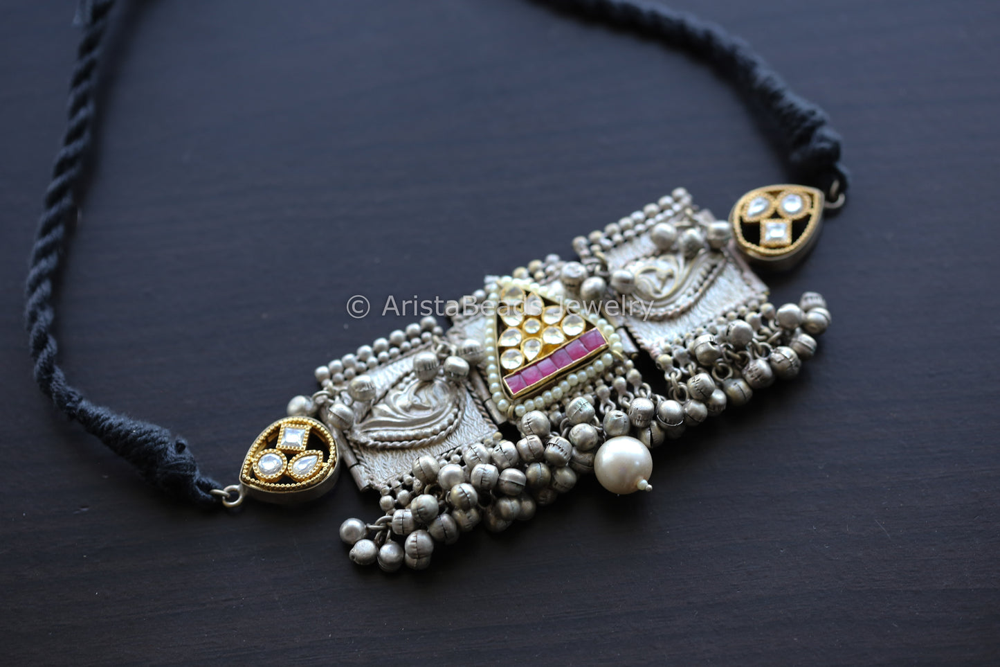 92.5 Silver Polish Kundan Choker Necklace