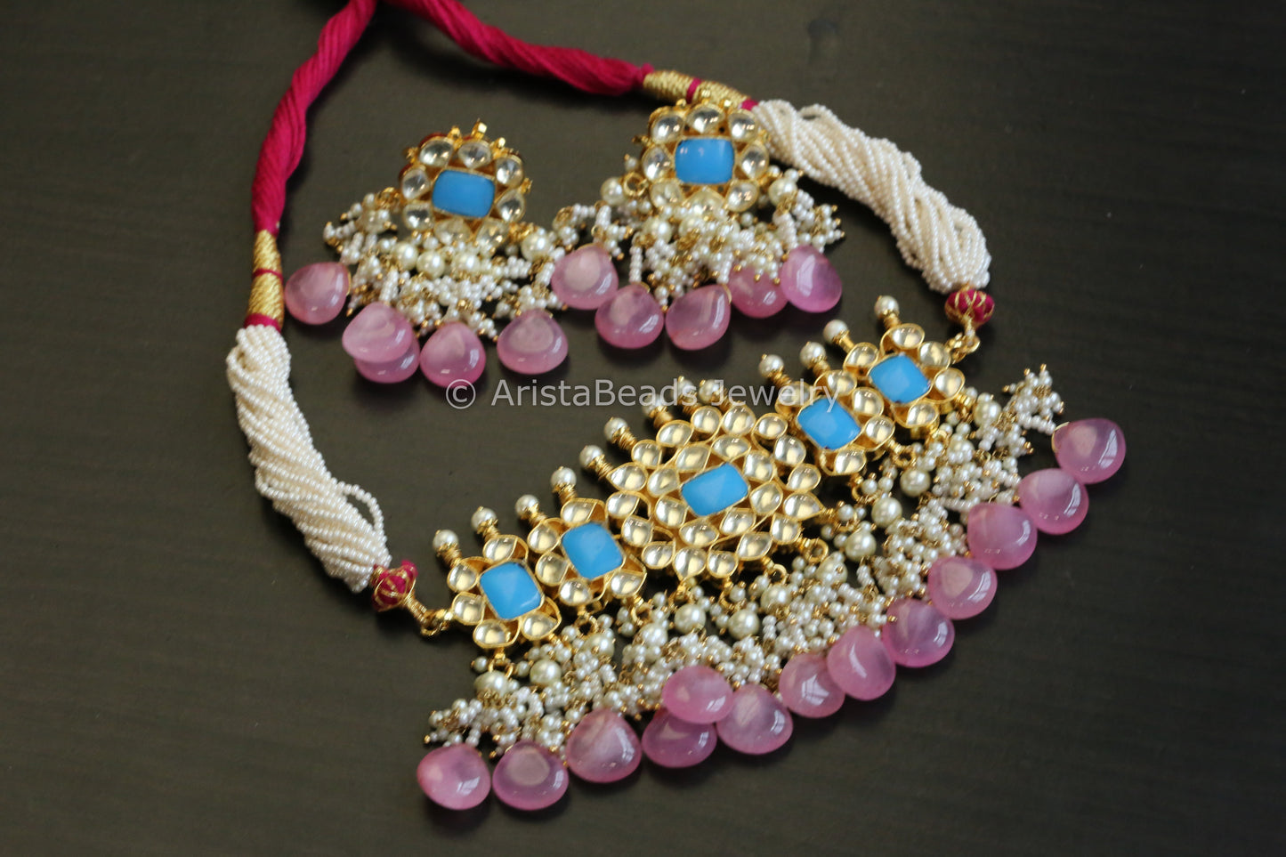 Handmade Pachi Kundan Necklace Choker Set- Turquoise