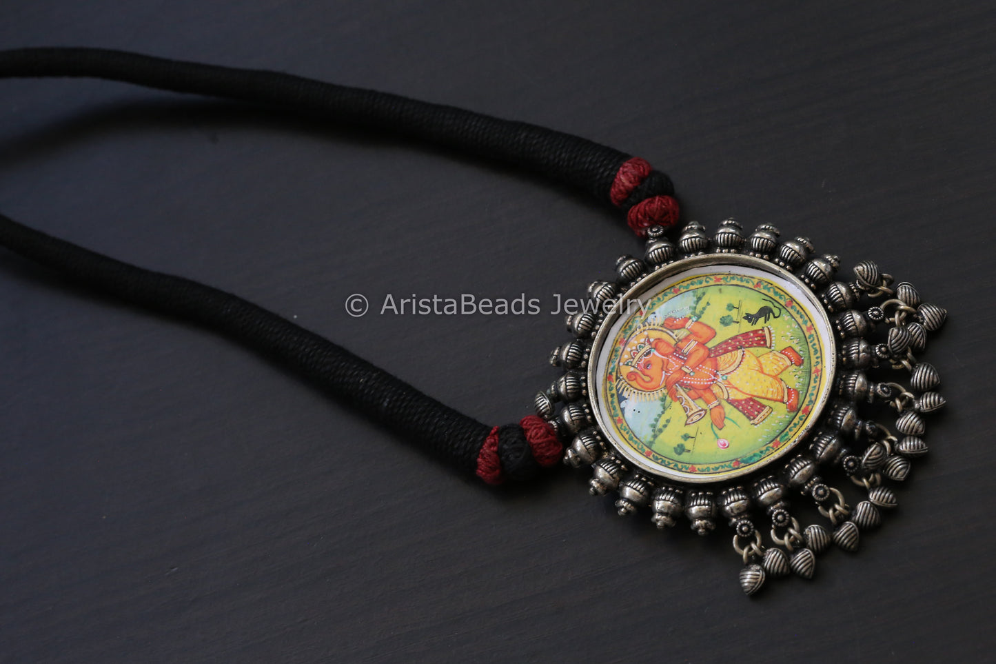Hand Painted Silver Look Necklace - Black