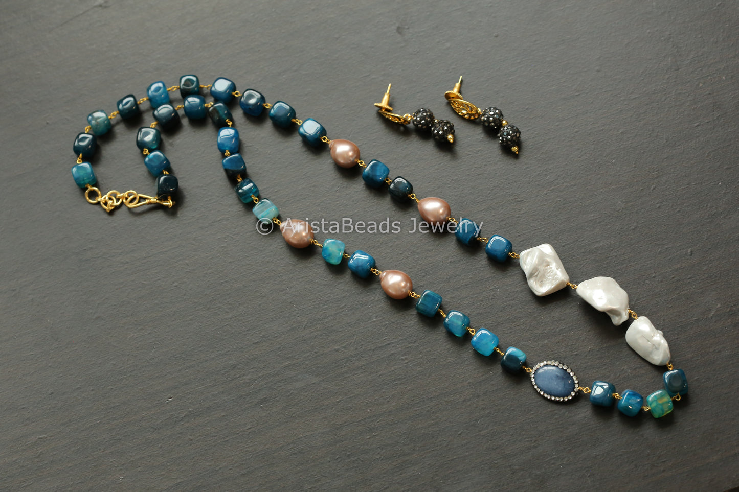 Baroque Pearls & Blue Beads Necklace