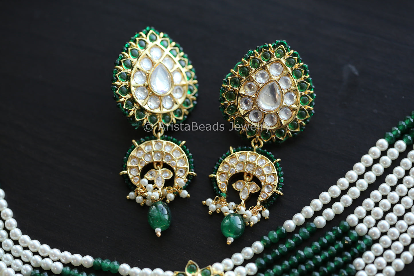 Tyaani Inspired Foil Kundan Necklace Set - Green
