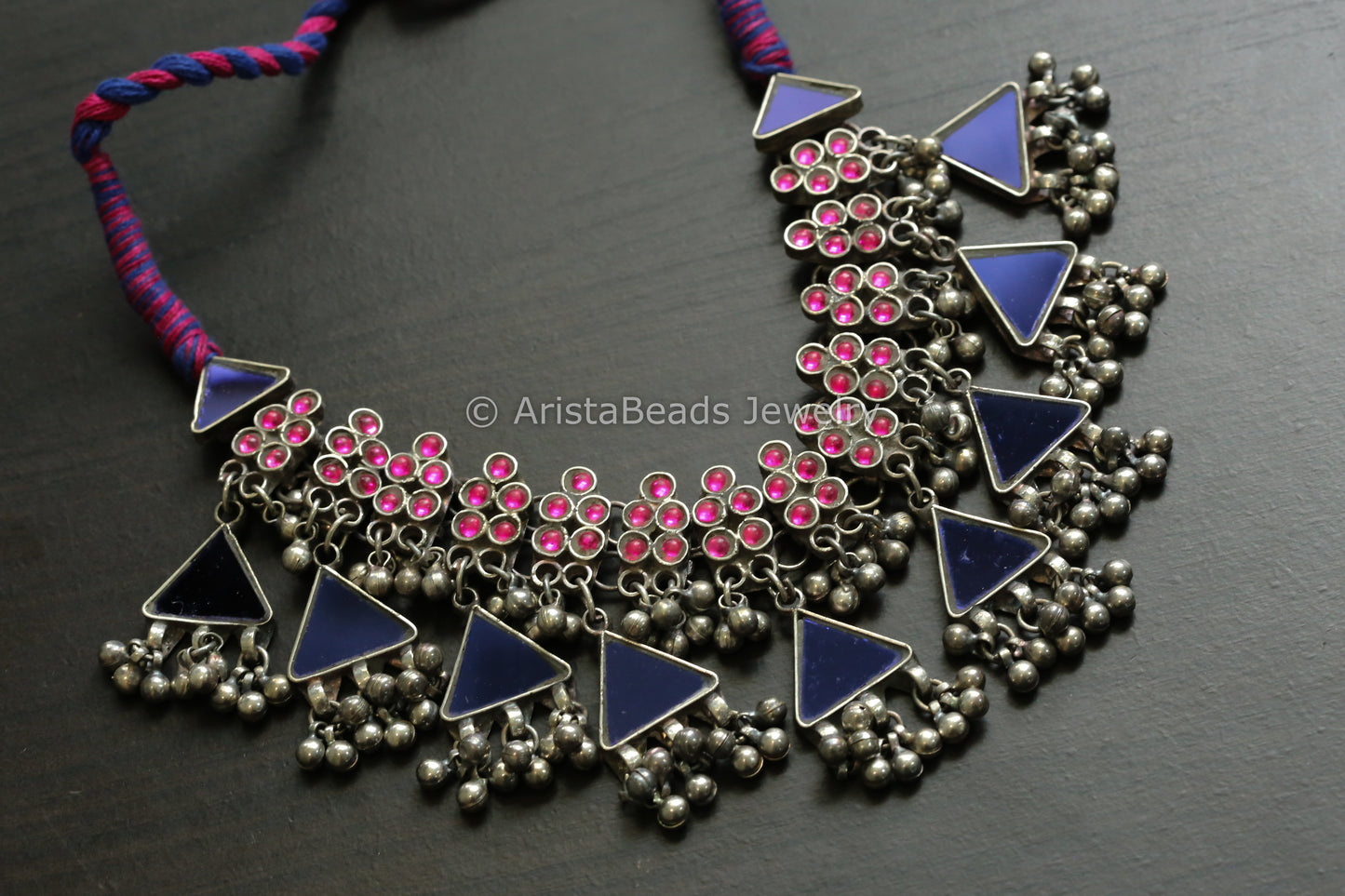 Contemporary Real Glass Necklace -Blue Pink