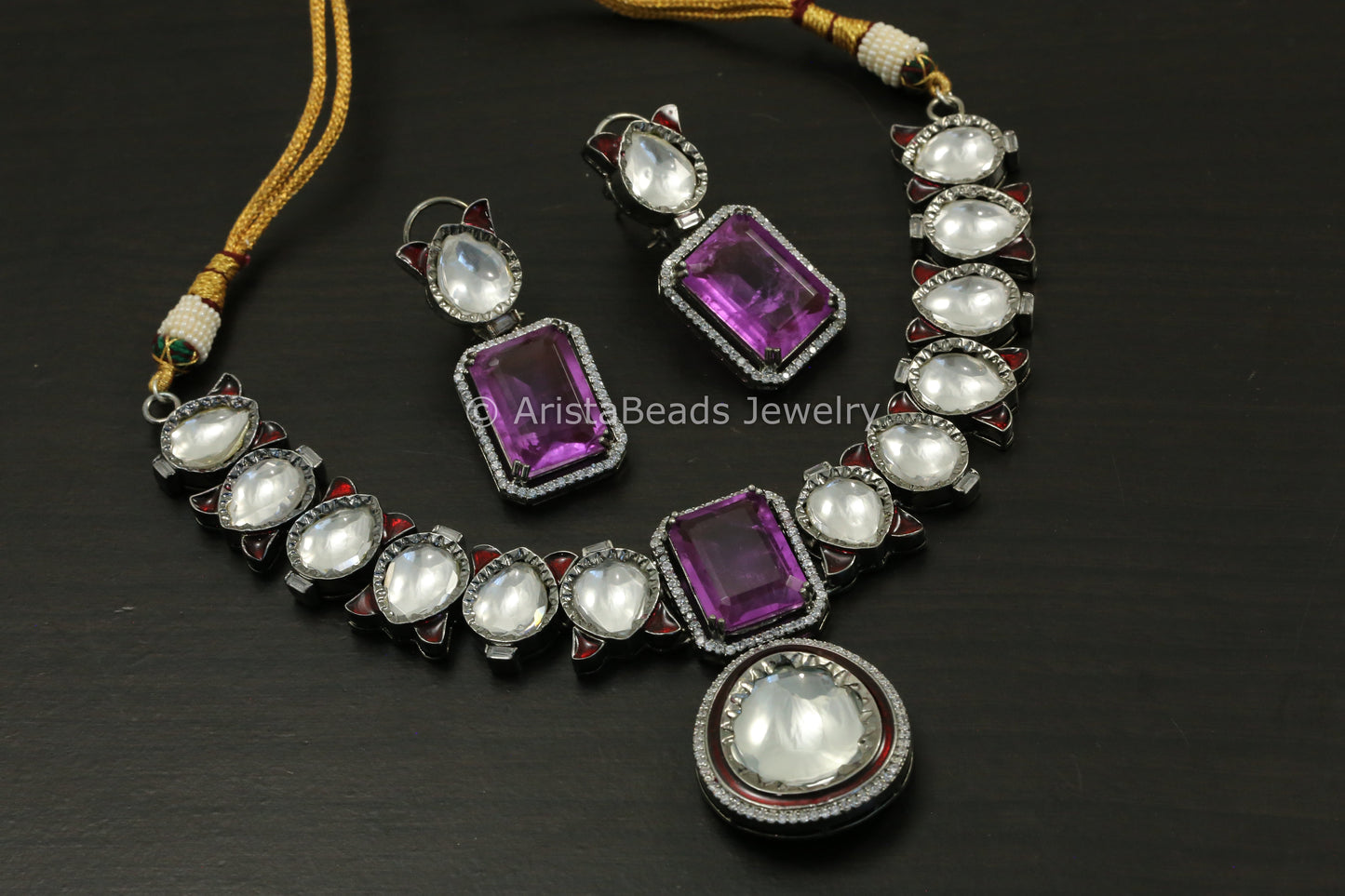 Victorian Uncut Kundan Polki, Enamel & Doublet Necklace Set