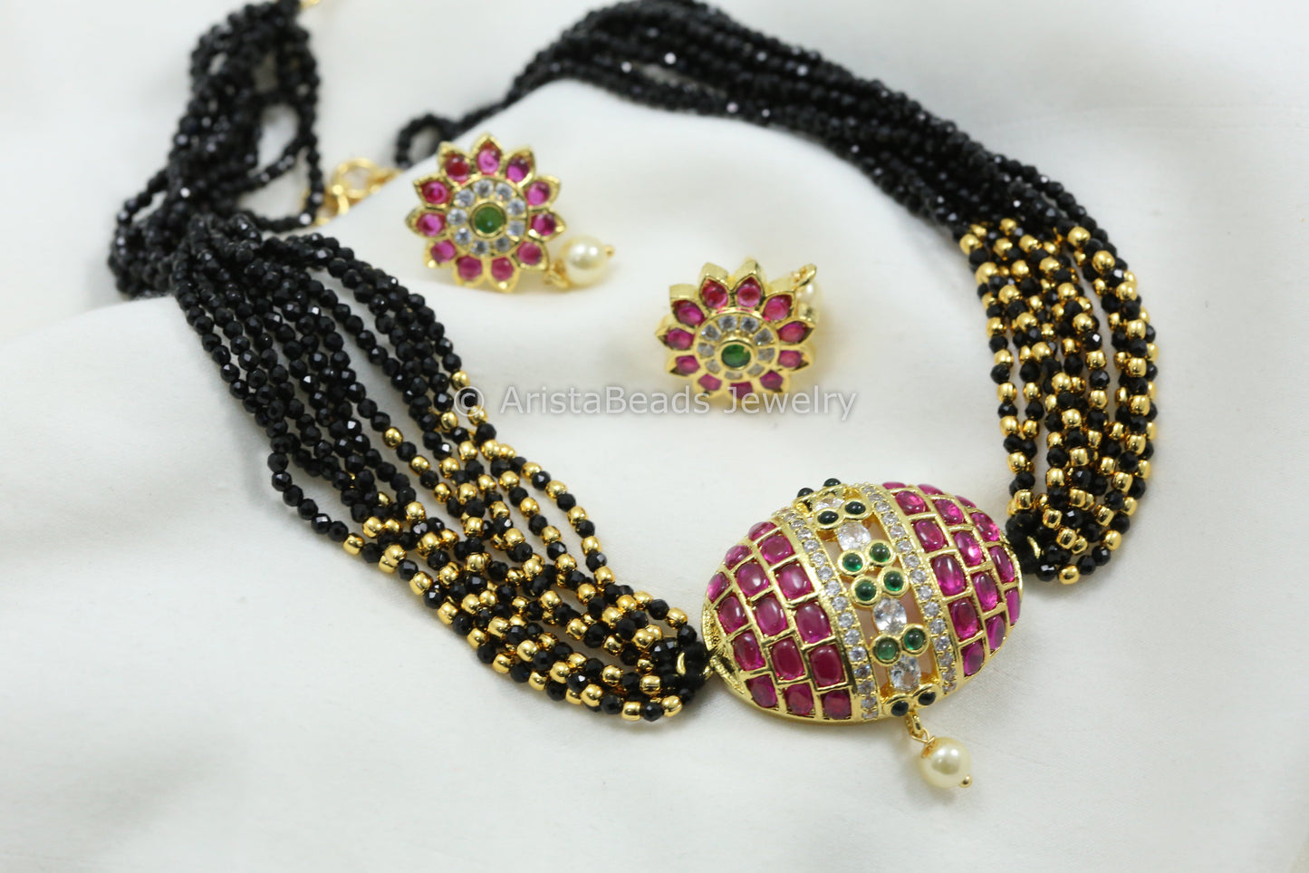 Black Beads Kanthi Choker Set