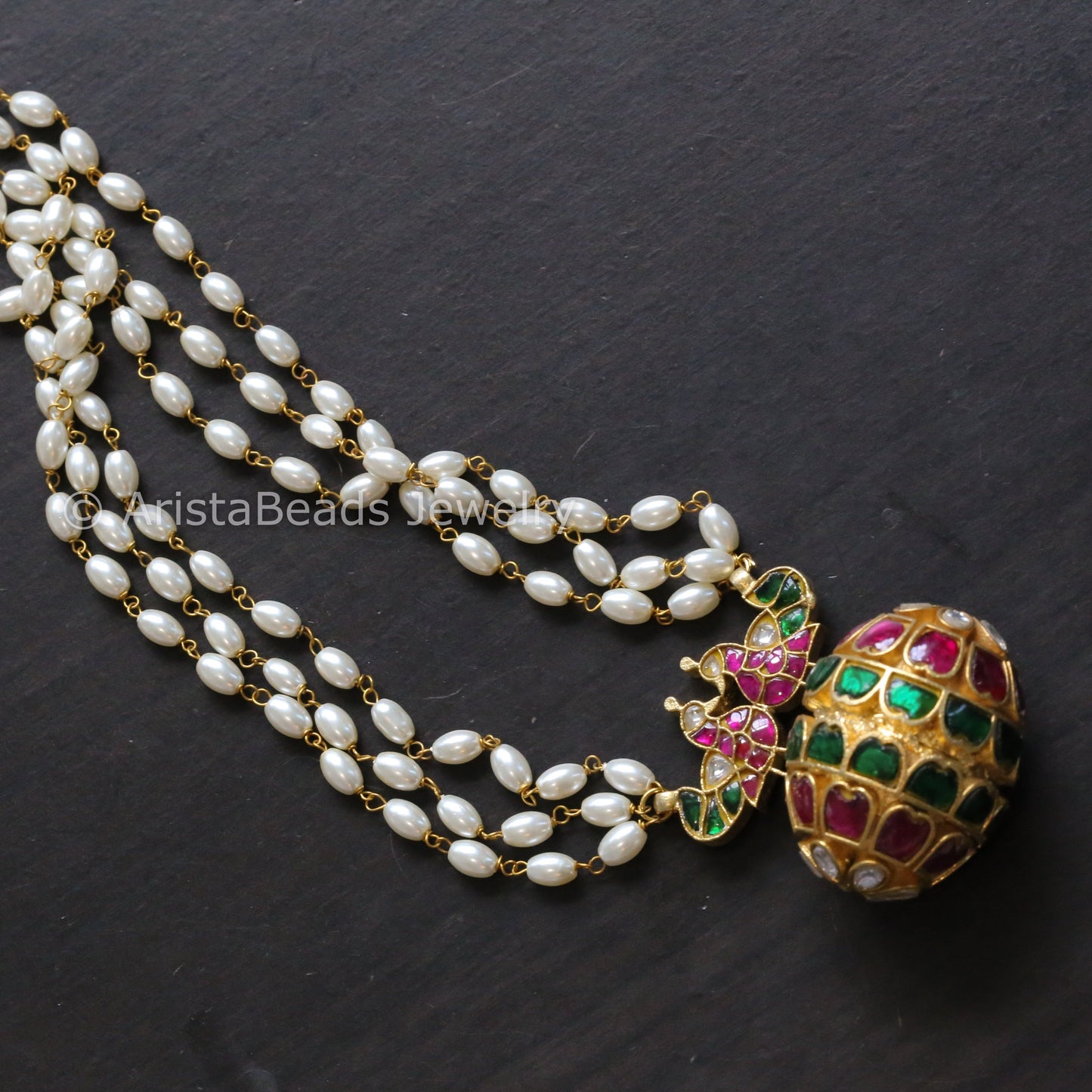 Jadau Kundan Rice Pearl Peacock Necklace