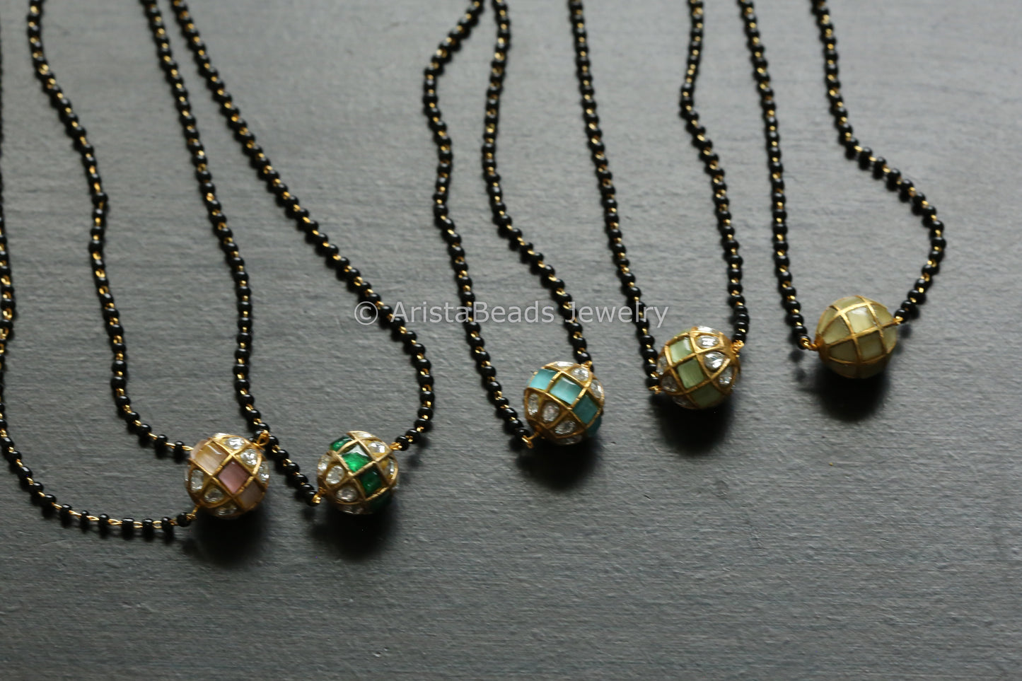Jadau Black Bead Necklace - Mix Color