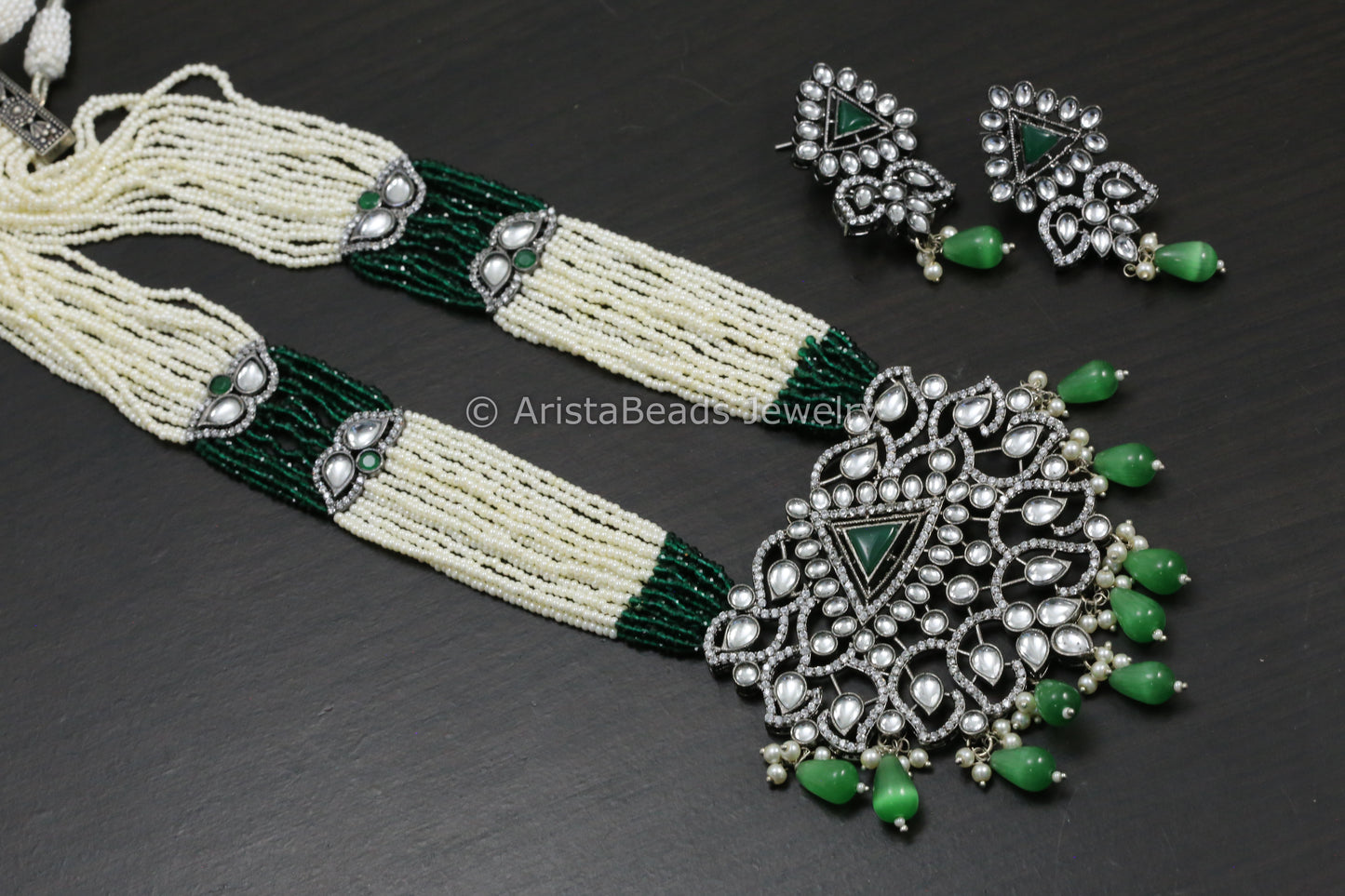 Victorian Beaded Necklace Set - Green