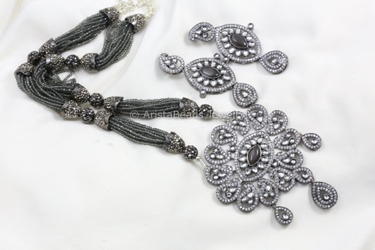 Victorian Hydro Beaded Necklace Set - Gray
