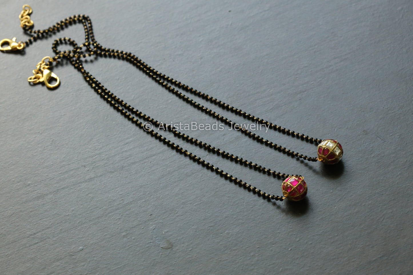 Jadau Black Bead Necklace - Ruby Combo