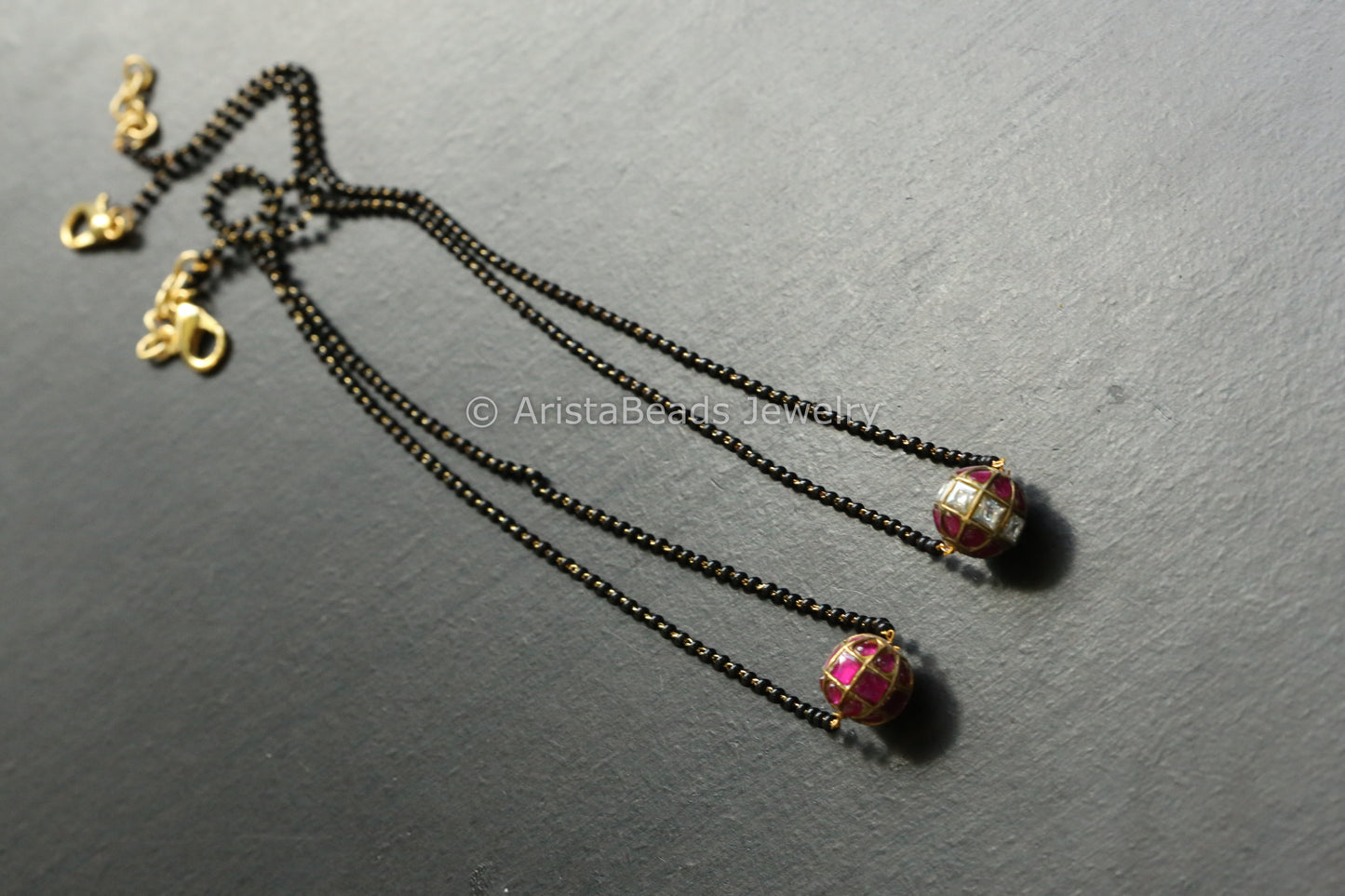 Jadau Black Bead Necklace - Ruby Combo