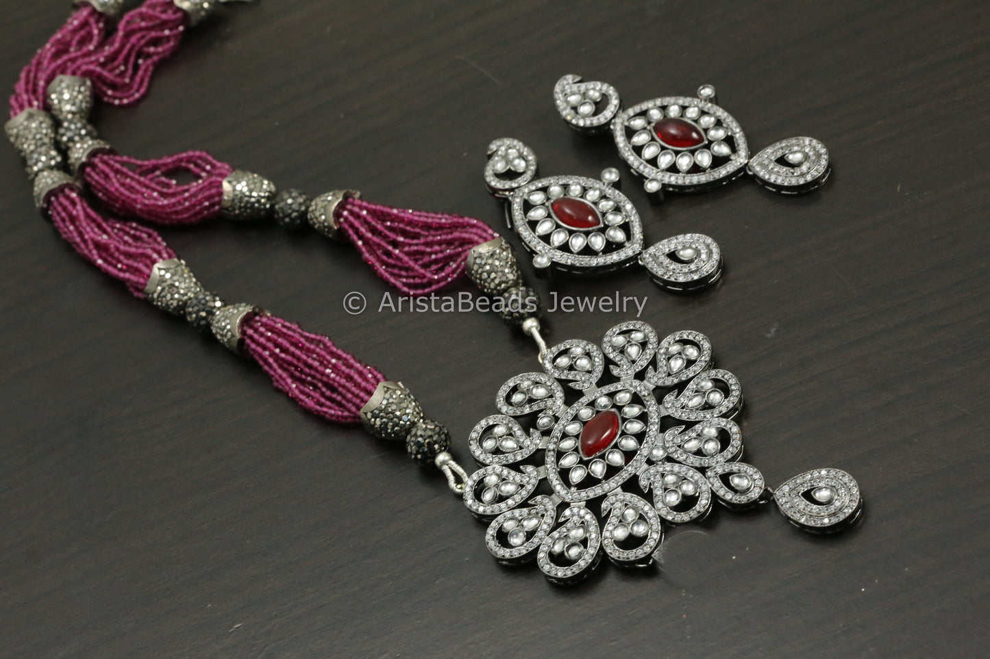 Victorian Hydro Beaded Necklace Set - Ruby