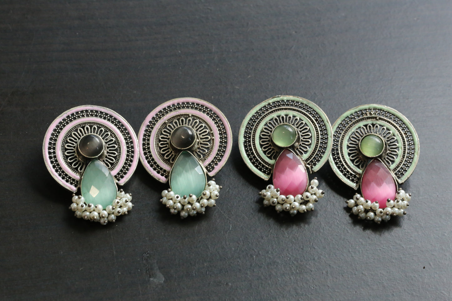 Monalisa Stone & Enamel Oxidized Earrings