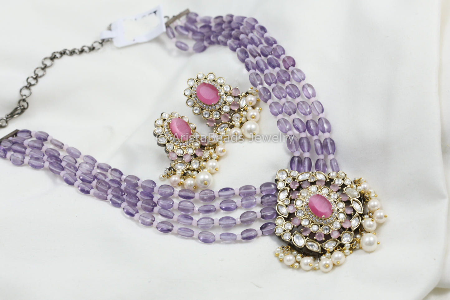 Victorian Uncut Kundan Necklace Set - Lavender