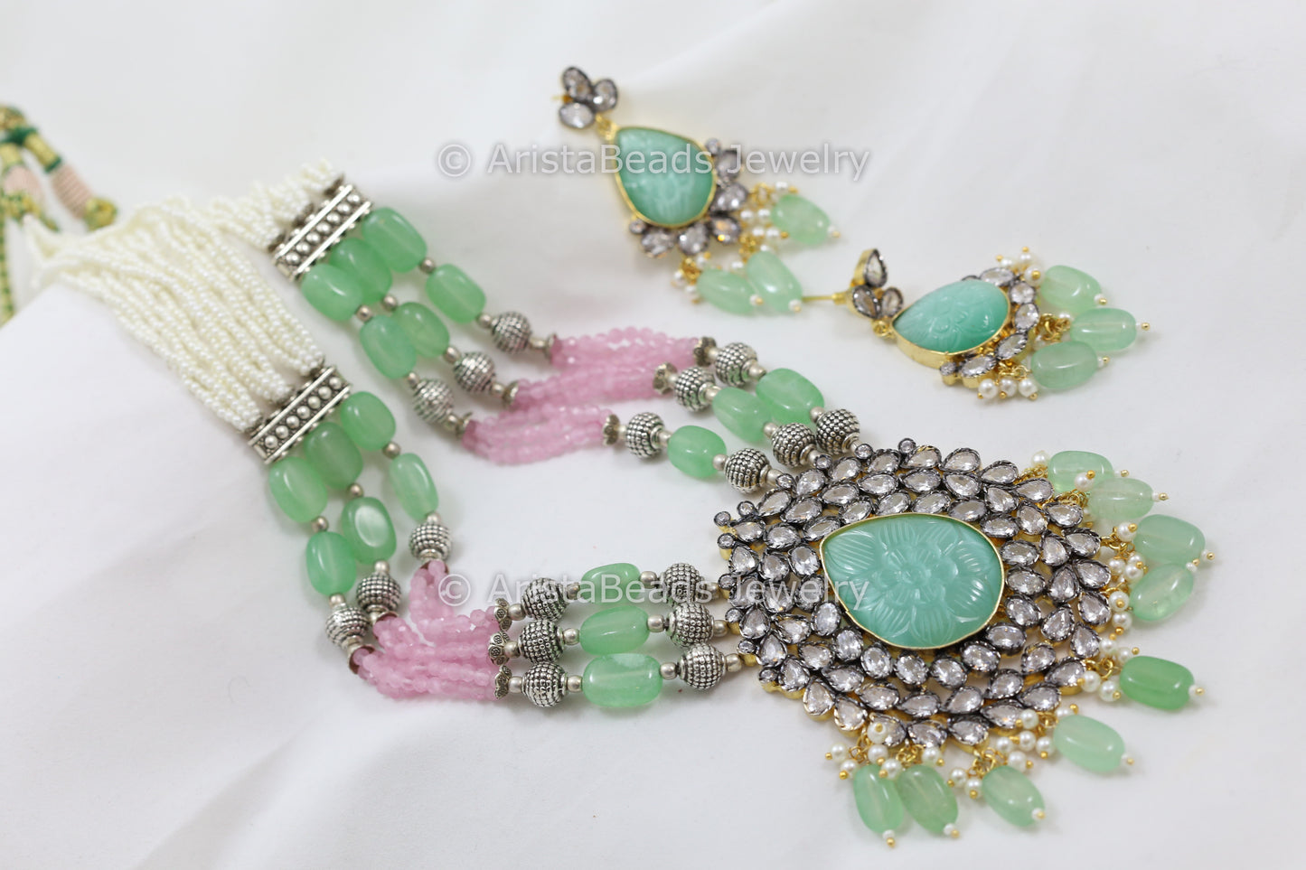 Contemporary Polki Carved Stone Necklace Set