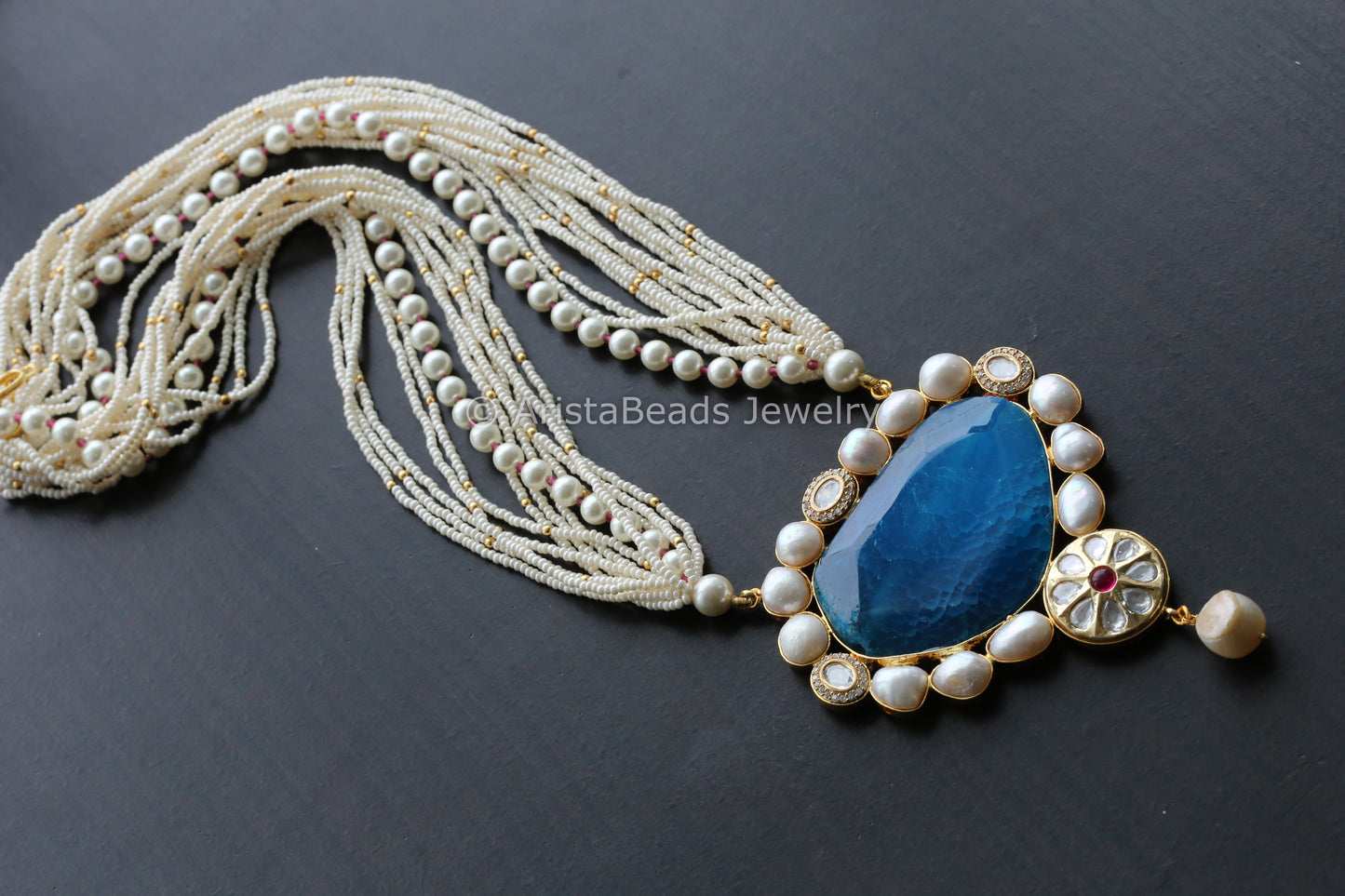 Blue Semiprecious Stone Kundan Contemporary Necklace