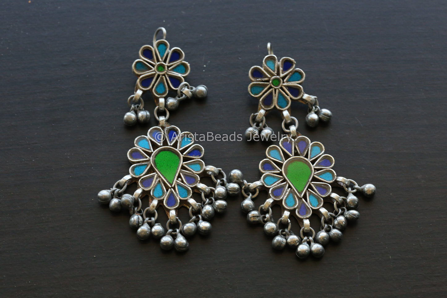 Darpan Real Glass Earrings -Blue Green