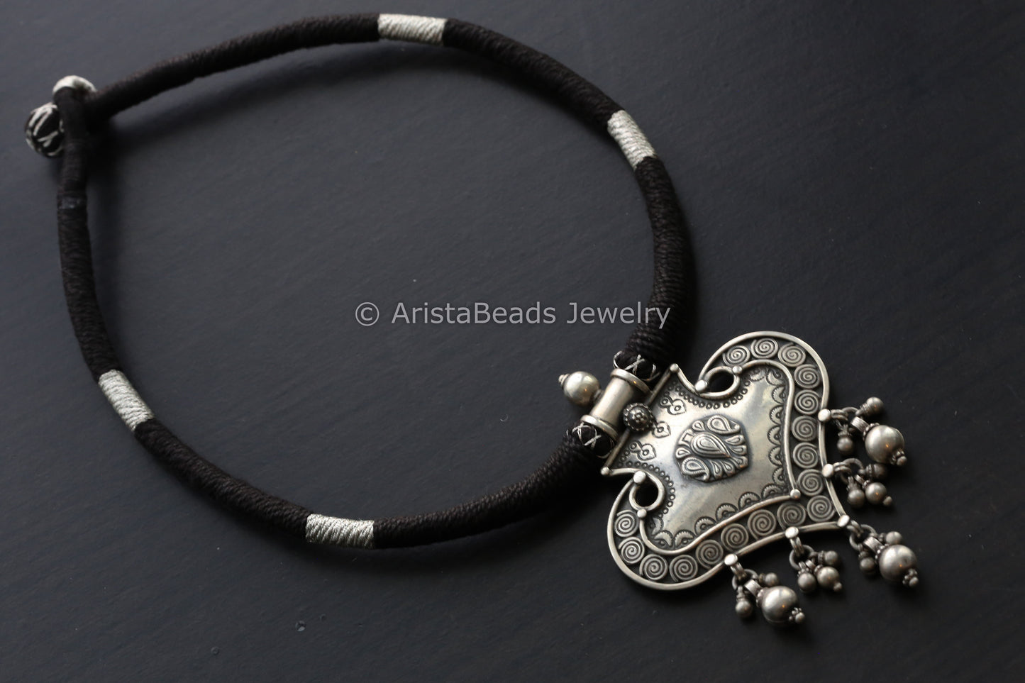925 Sterling Silver Necklace in Black Silver Thread