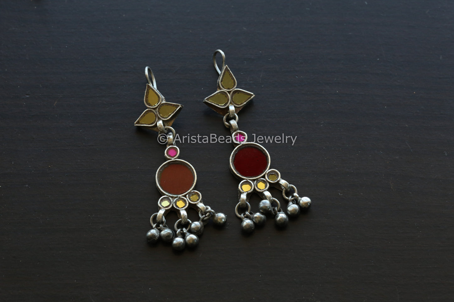 Vasant Real Glass Earrings - Red Yellow