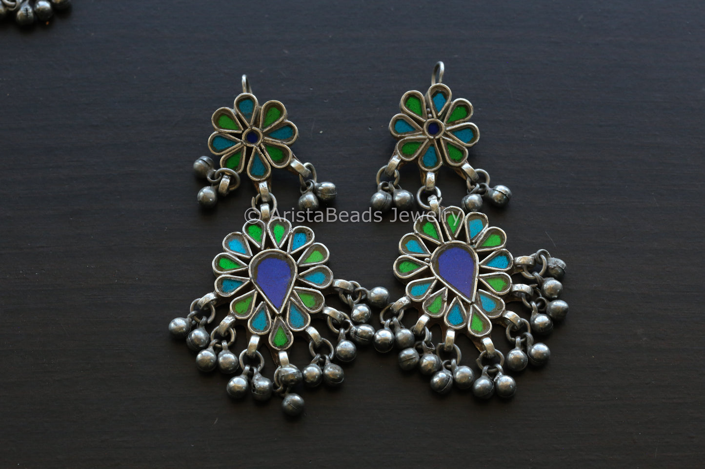 Darpan Real Glass Earrings - Blue Green