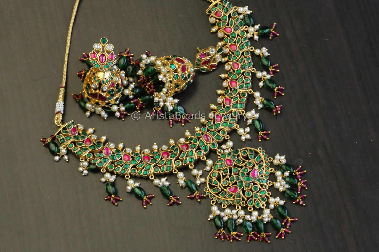 Next To Real Fine Jadau Kundan Necklace Set - Emerald