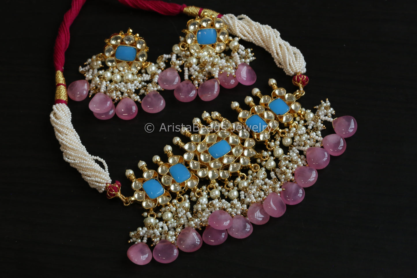 Handmade Pachi Kundan Necklace Choker Set- Turquoise