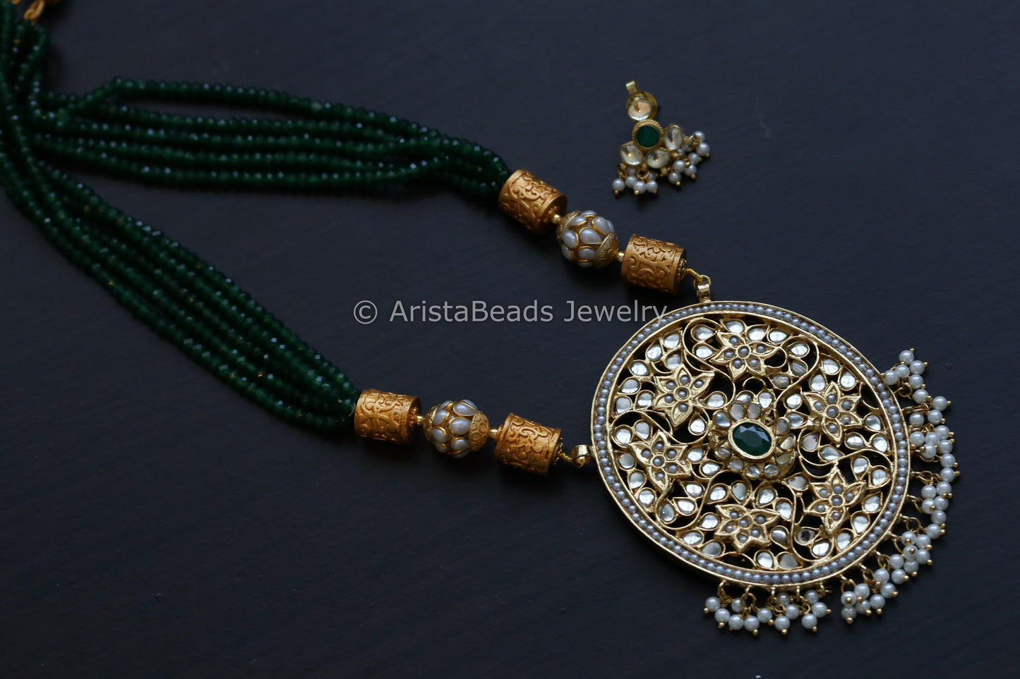 Pachi Jadau Work Kundan Necklace Set  - Green