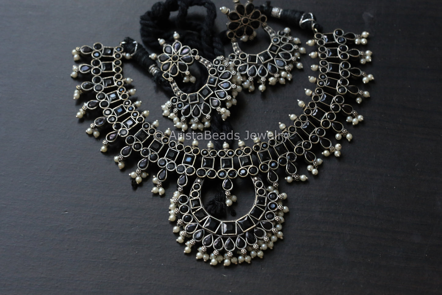 Black Oxidized Chandbaali Necklace Set