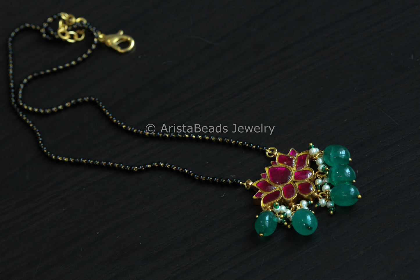 Silver Look Jadau Kundan Lotus Necklace - Ruby