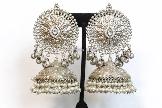 Large Silver Replica Kundan Designer Jhumka