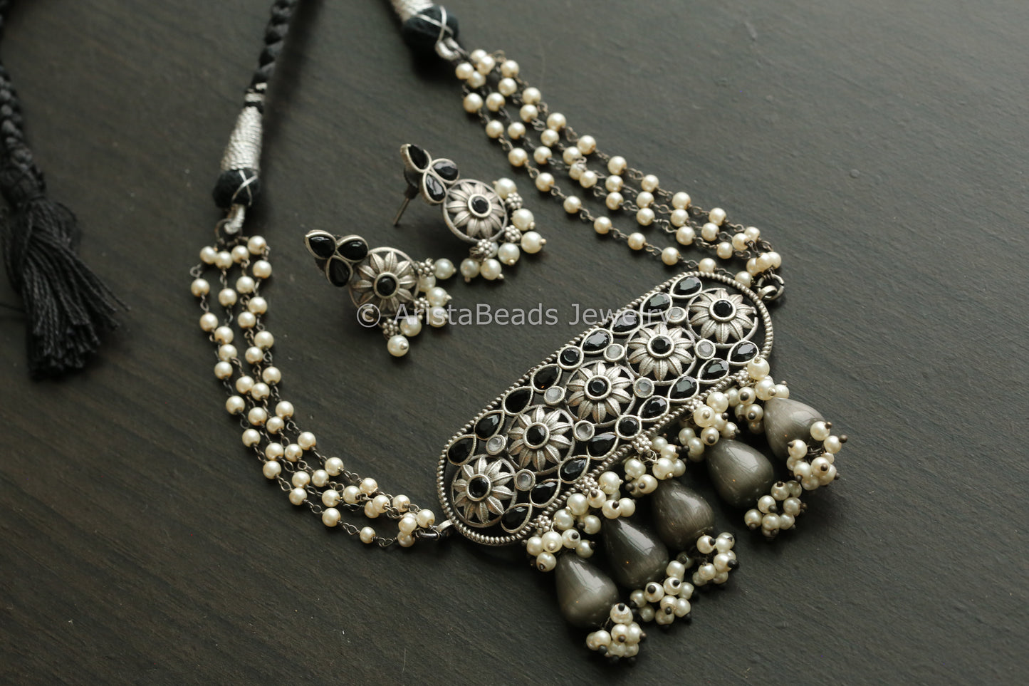 Oxidized Necklace Set  -Black