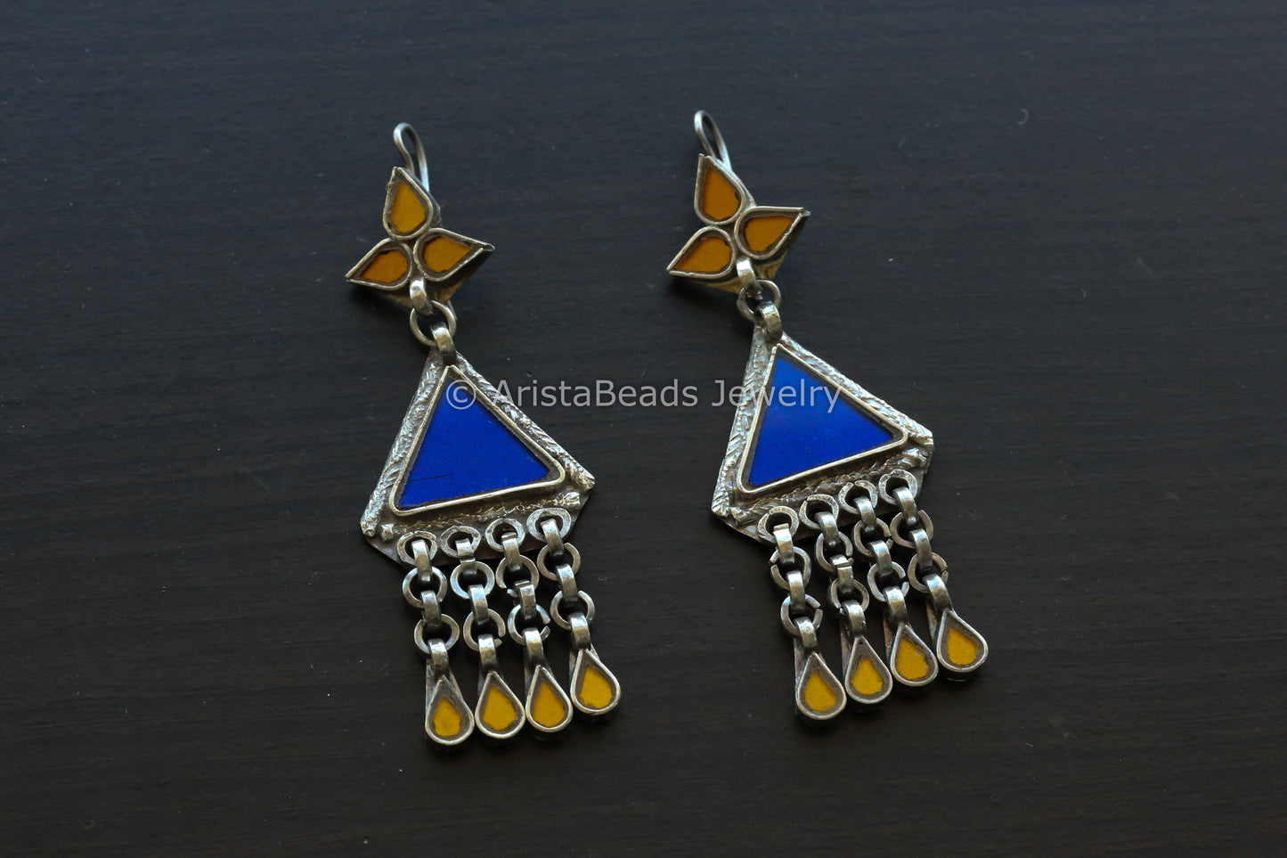 Aaina Real Glass Earrings - Blue Yellow