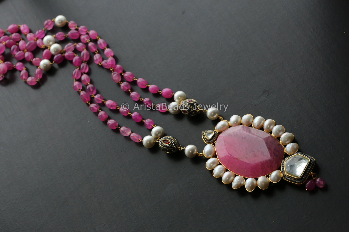 Pink Semiprecious Stone Kundan Contemporary Necklace