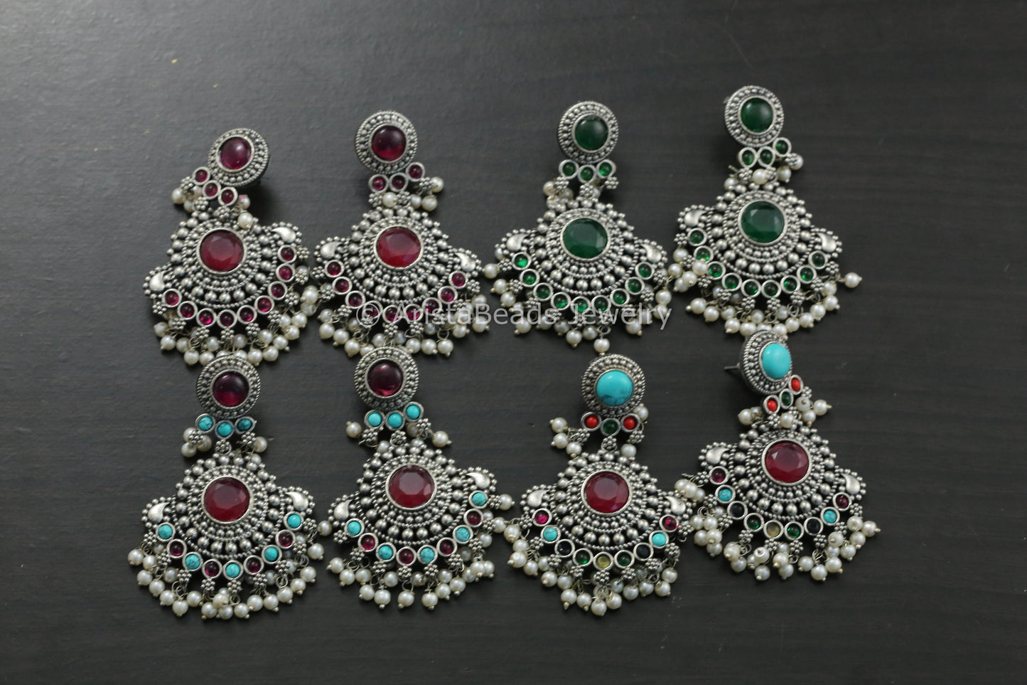 Silver Look Chandbaali Earrings ( Color available)