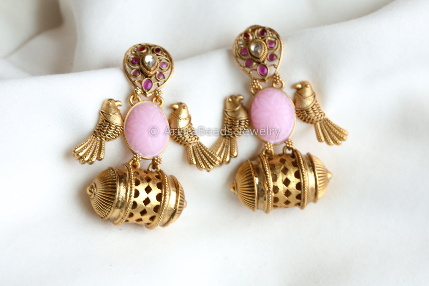 Bird Amrapali Replica Earrings - Pink