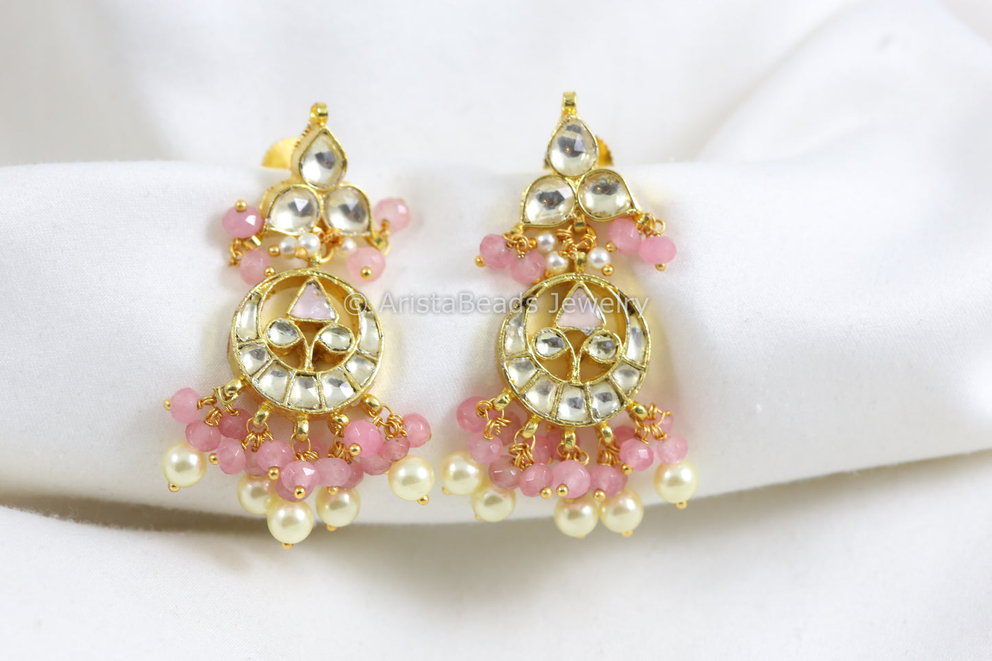 Clear Pachi Kundan Pink Drops Earrings