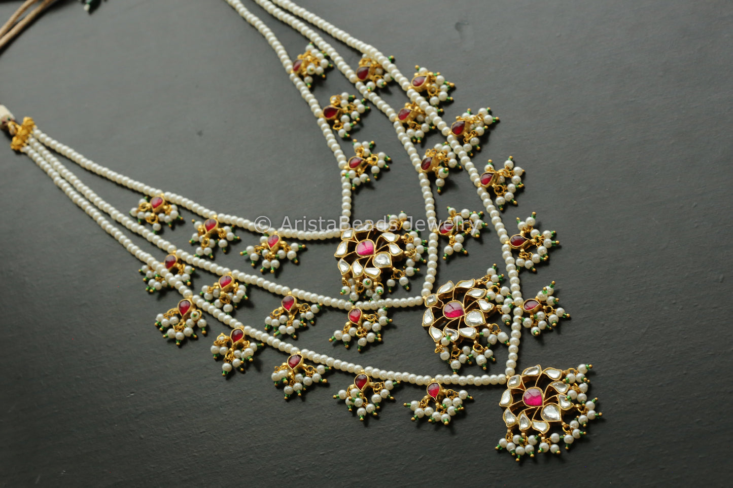 Handmade Kundan 3 Line Necklace -Ruby