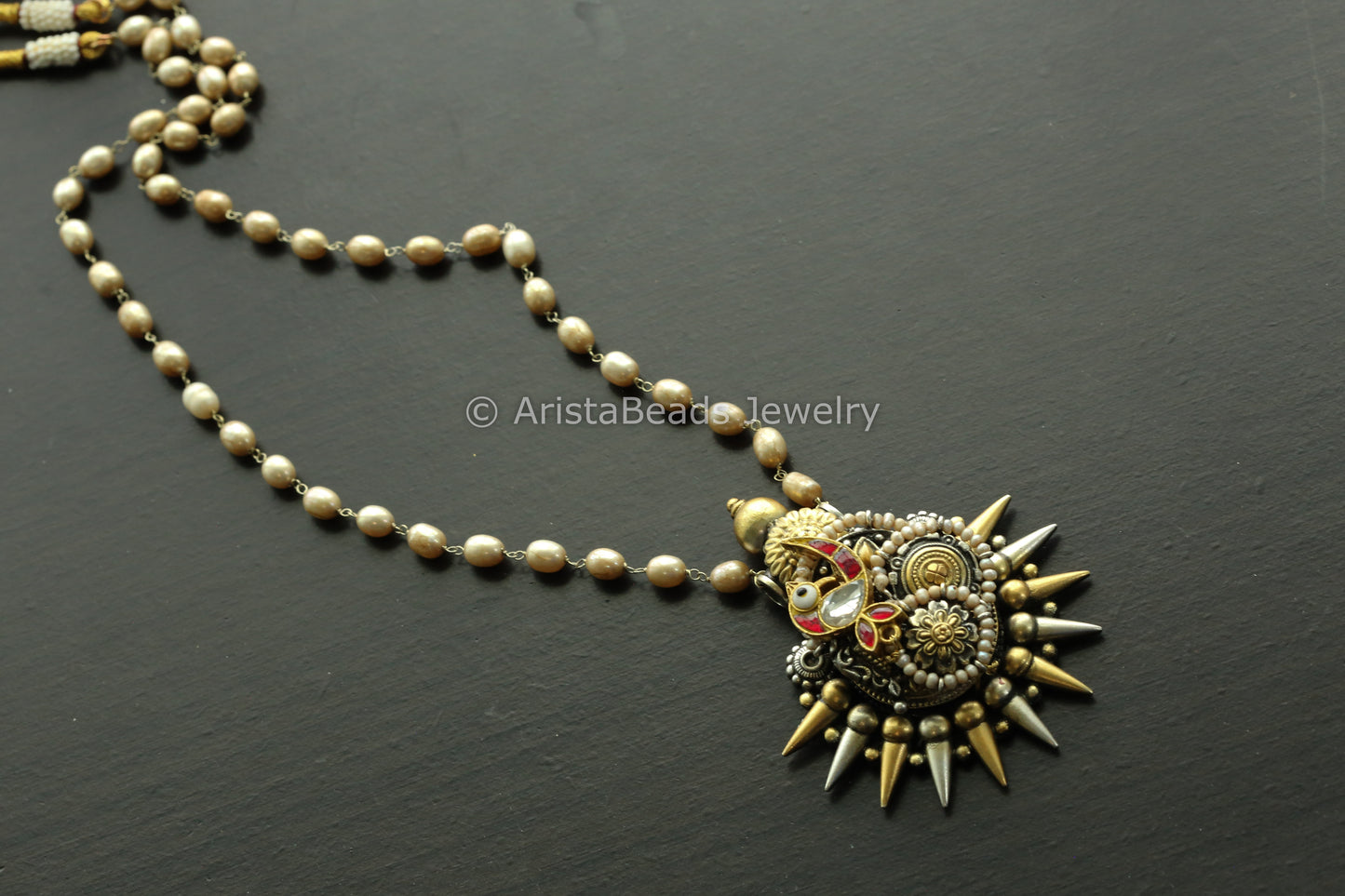 Jadau Kundan 925 Sterling Silver Designer Necklace ( Real Pearls)