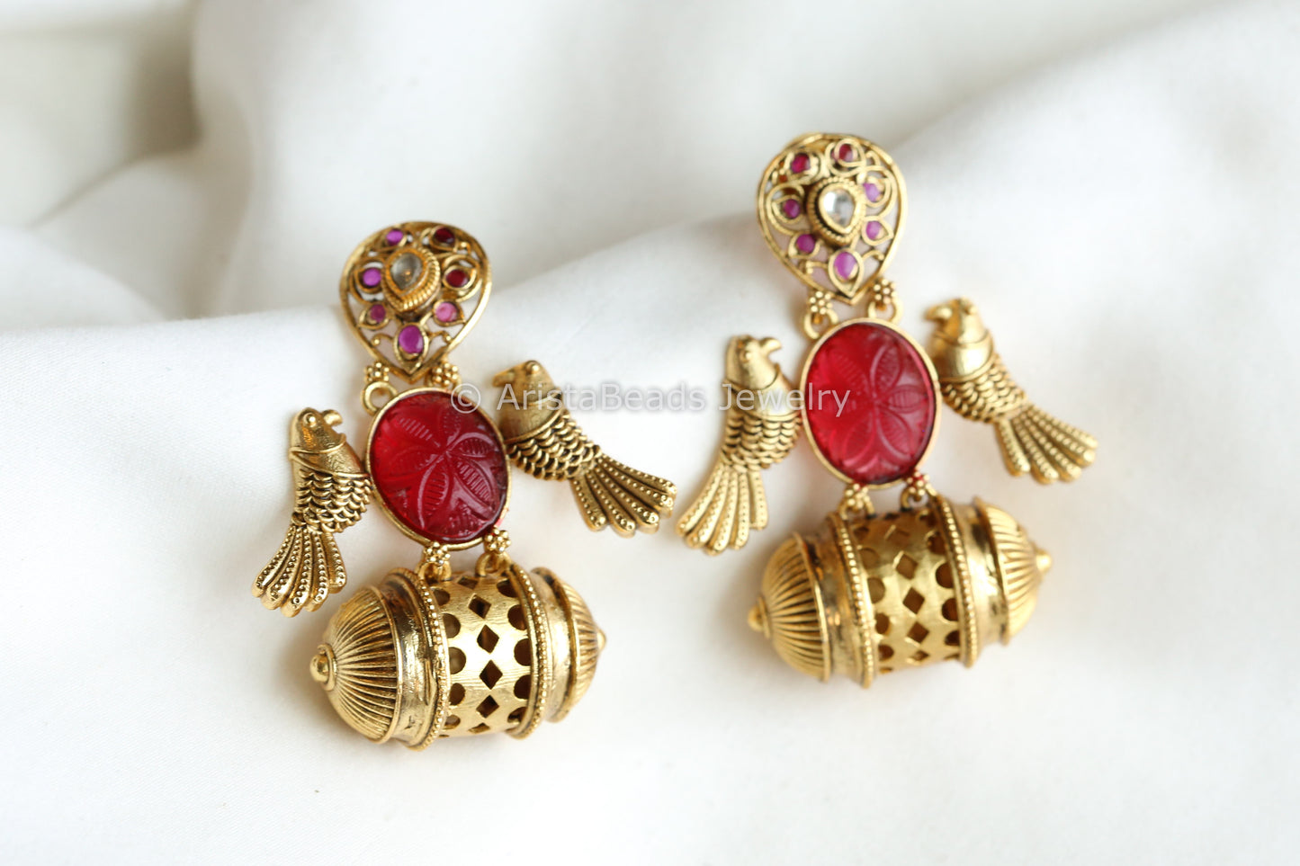 Bird Amrapali Replica Earrings - Red