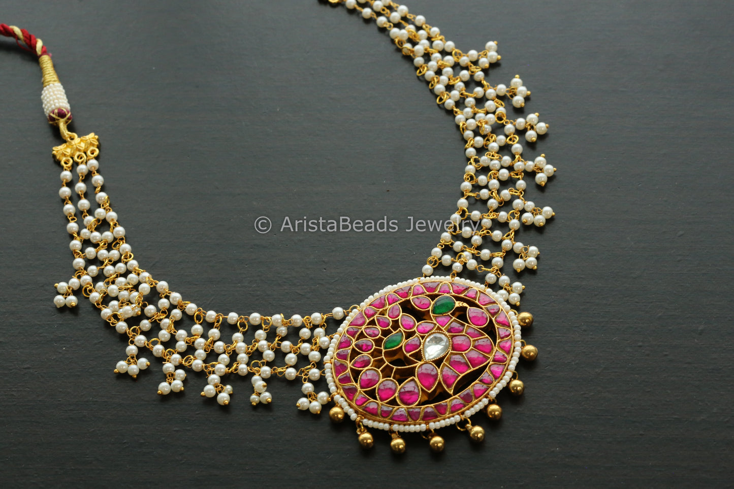 Handmade Jadau Peacock Kundan Necklace - Ruby