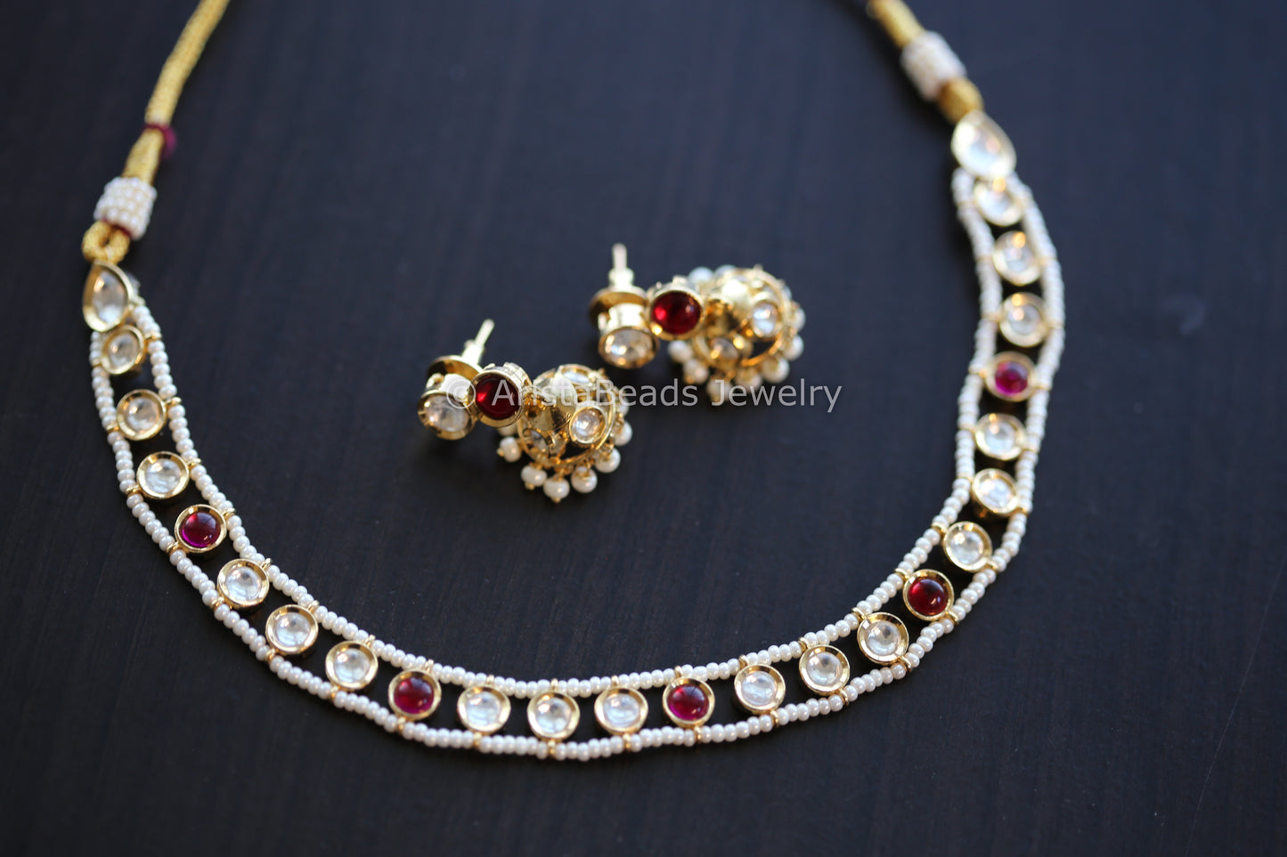 Premium Quality Foil Kundan Necklace Set - Ruby