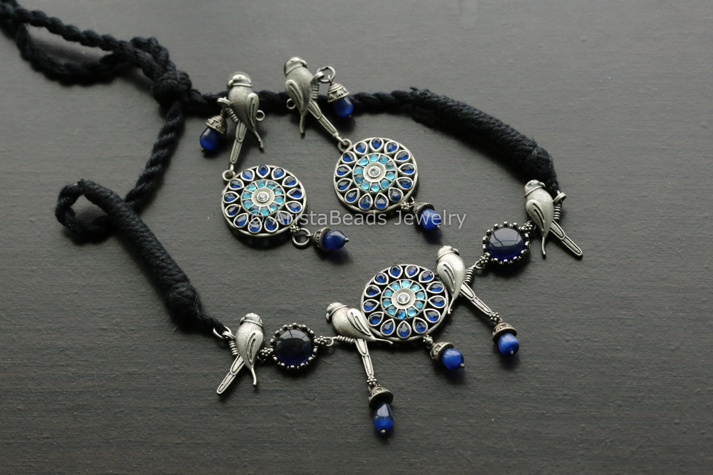 Oxidized Blue Parrot Necklace Set