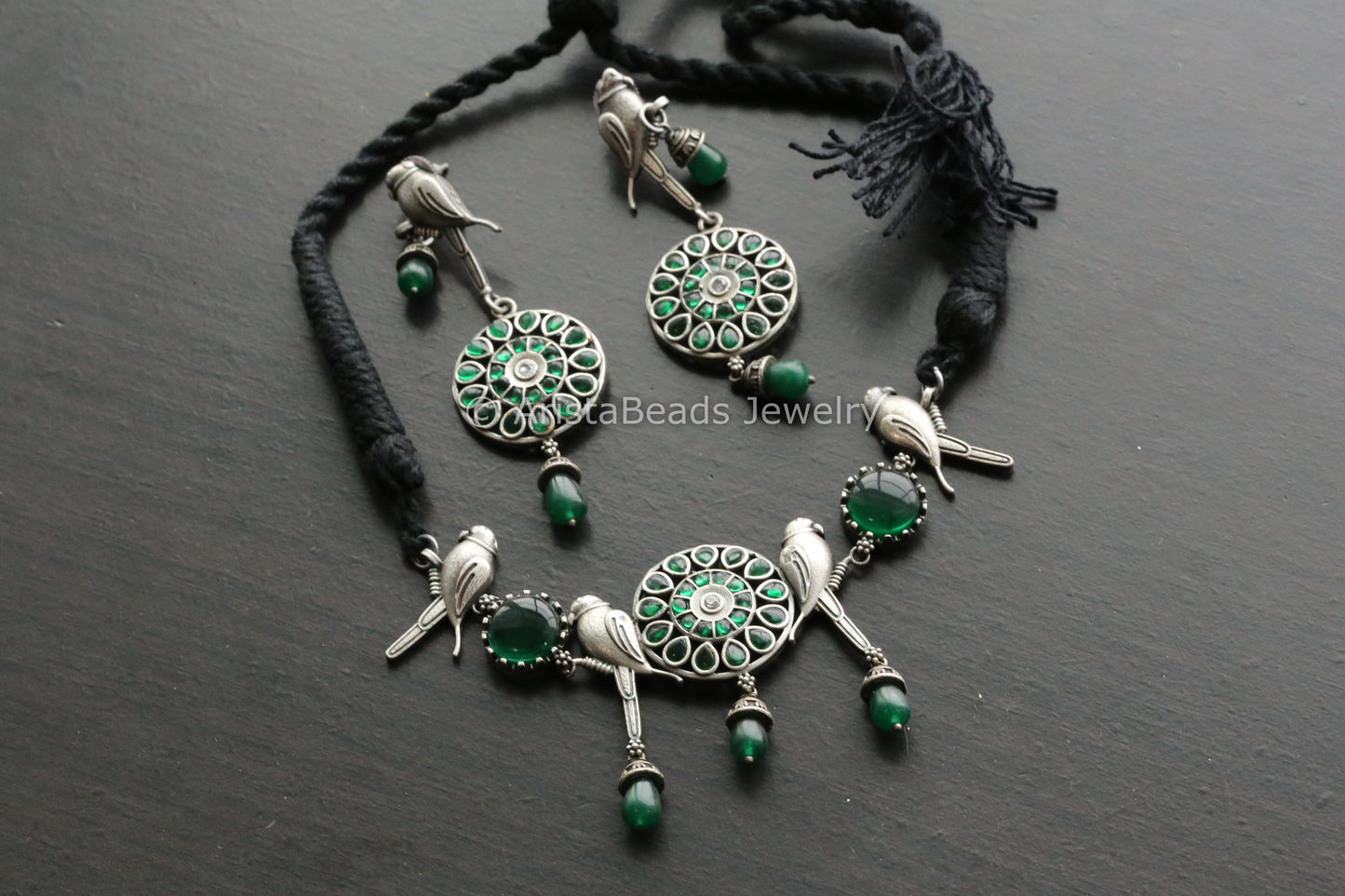 Oxidized Green Parrot Necklace Set