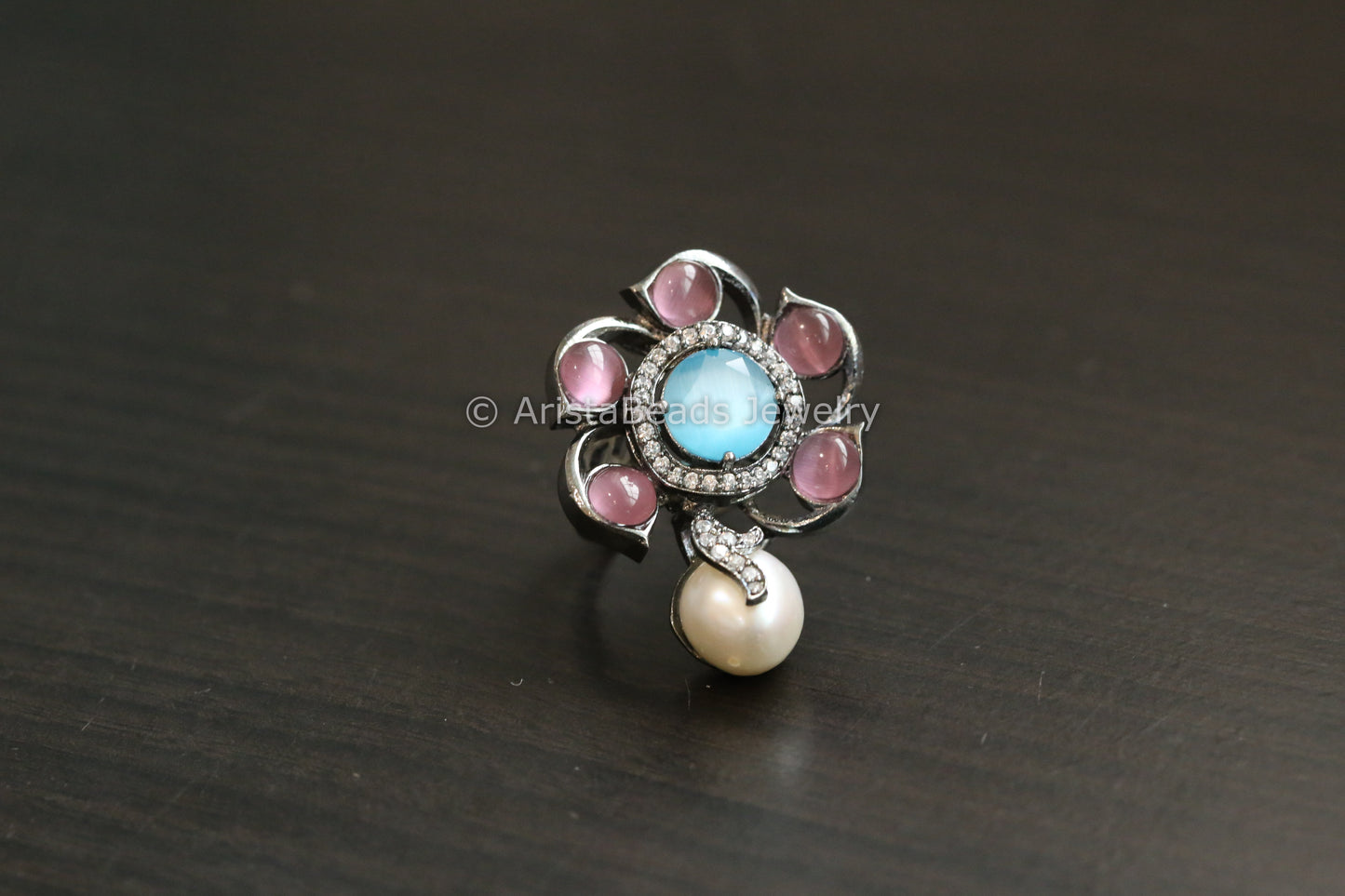 Baroque Pearl & CZ Ring (Adjustable)
