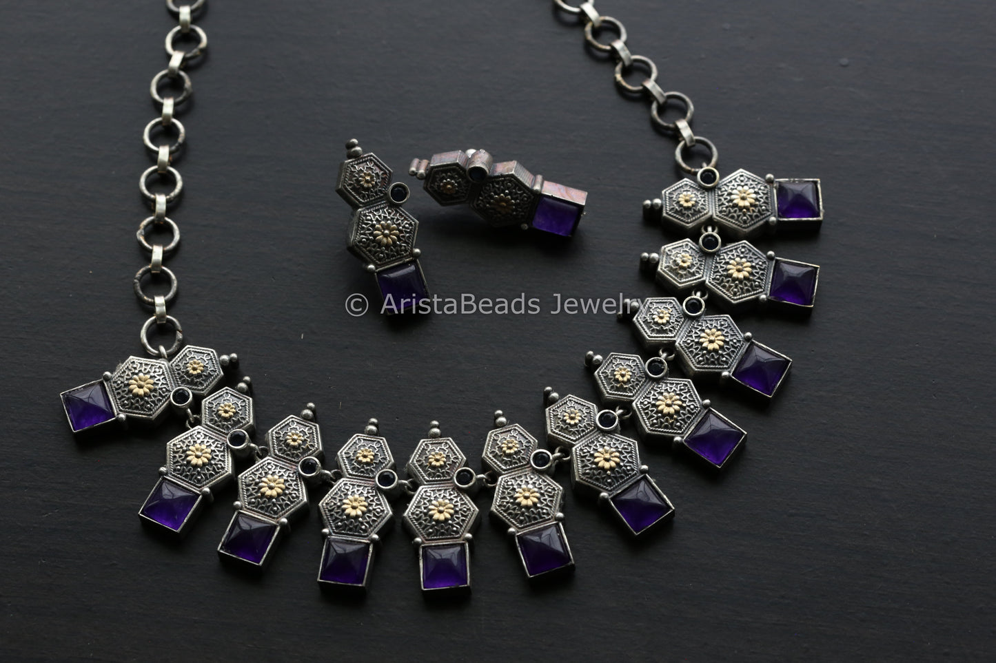 Dual Tone Purple Quartz Necklace Set