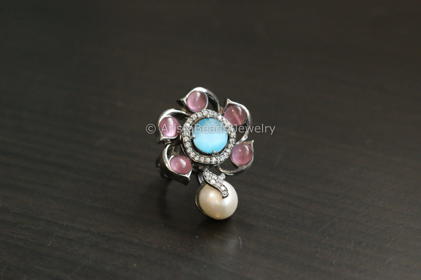 Baroque Pearl & CZ Ring (Adjustable)